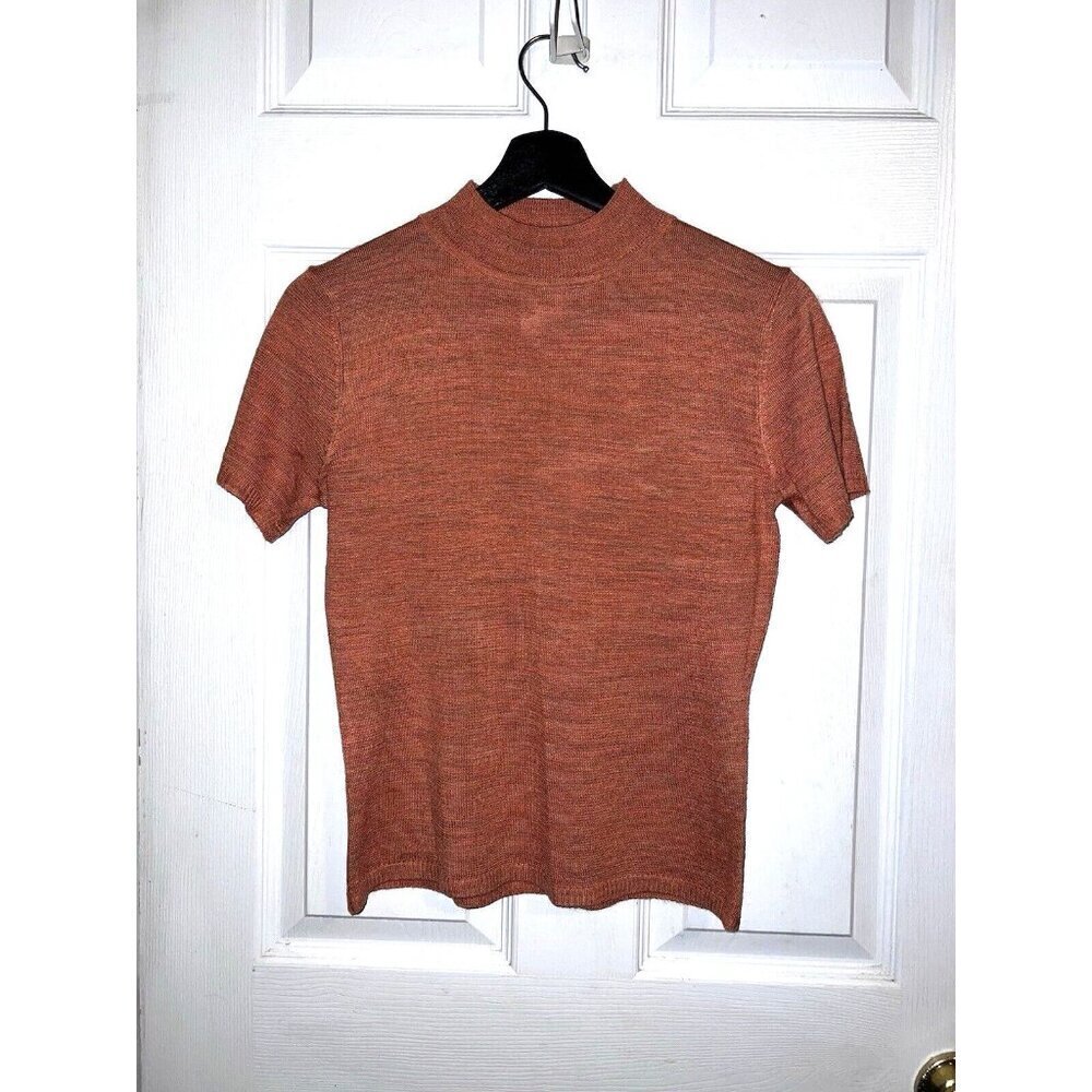SAG HARBOR Women's Short Sleeve Mock Neck Acrylic Knit Sz S Petite